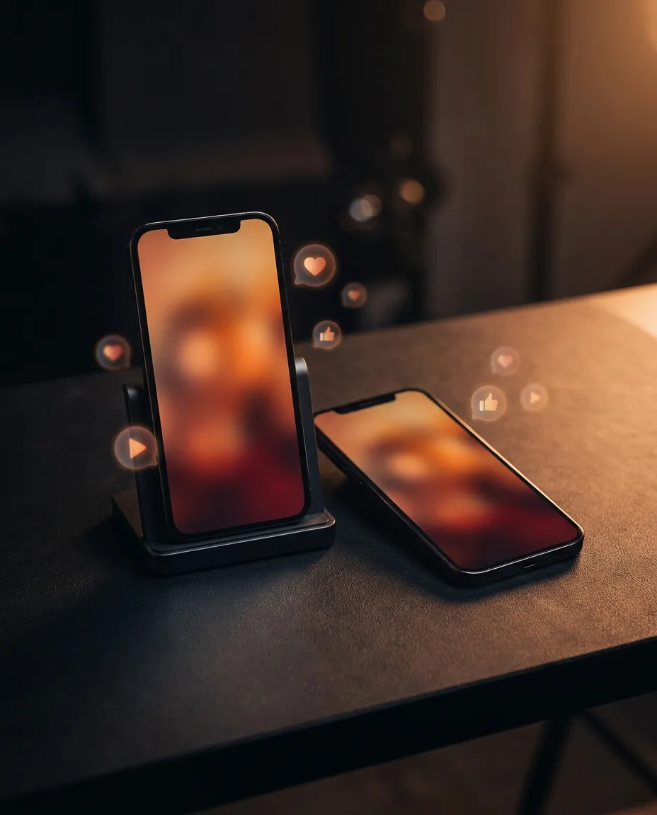 Smartphones mostrando contenido de redes sociales gestionado por Flama Creators en Lima